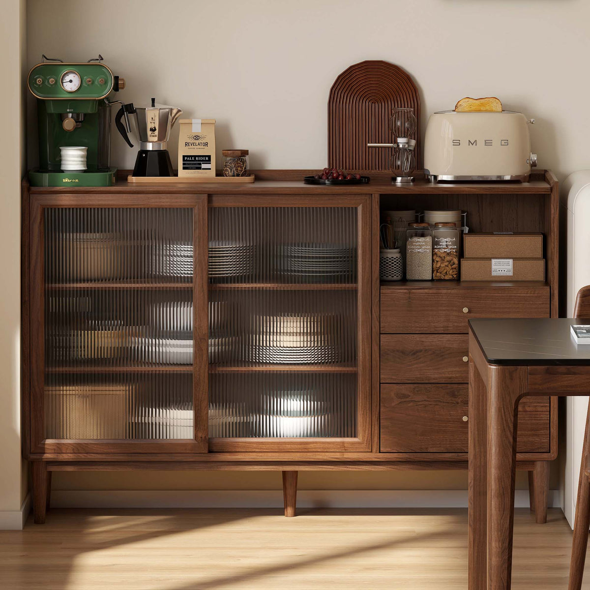 Yeswood Rubberwood Sideboard with Glass Doors
