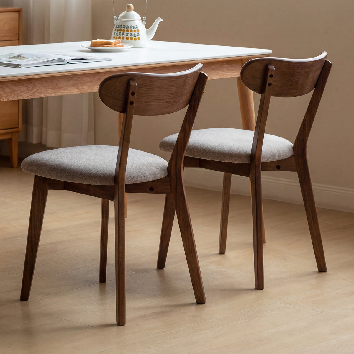 Solid Oak Dining Chair with Fabric Seat