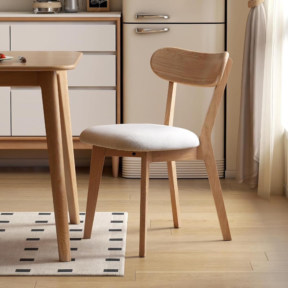 Solid Oak Dining Chair with Fabric Seat