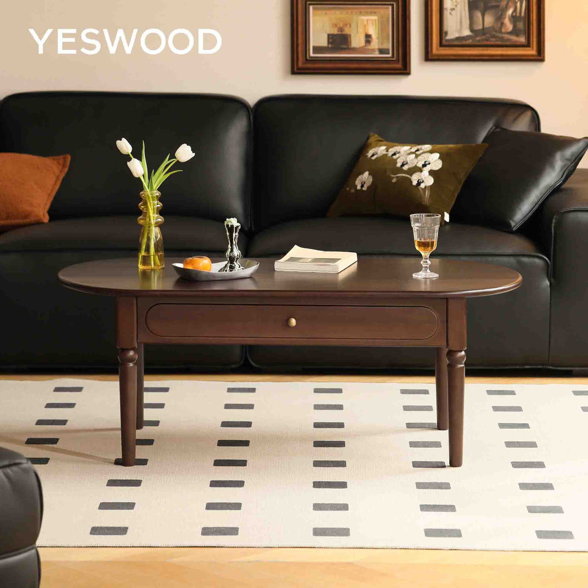 Solid Wood Vintage Coffee Table with Drawers