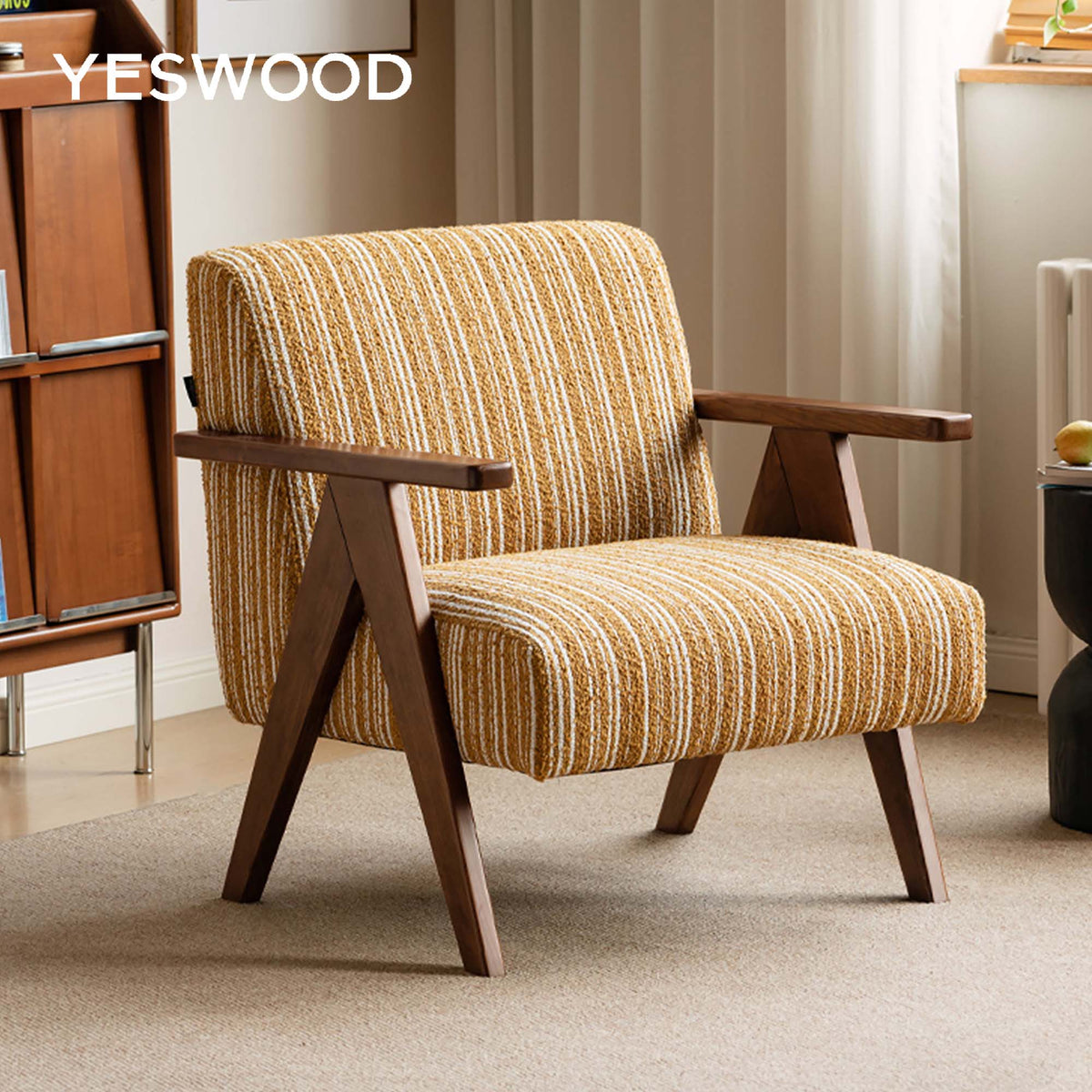 Solid Wood Armchair with High-Resilience Foam Seat