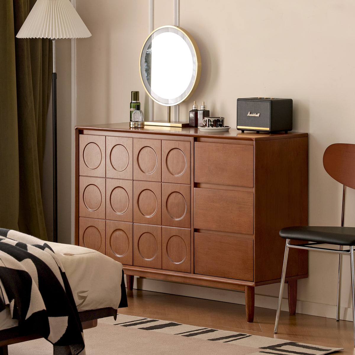 Solid Rubberwood Sideboard with 3 Drawers & Double Doors