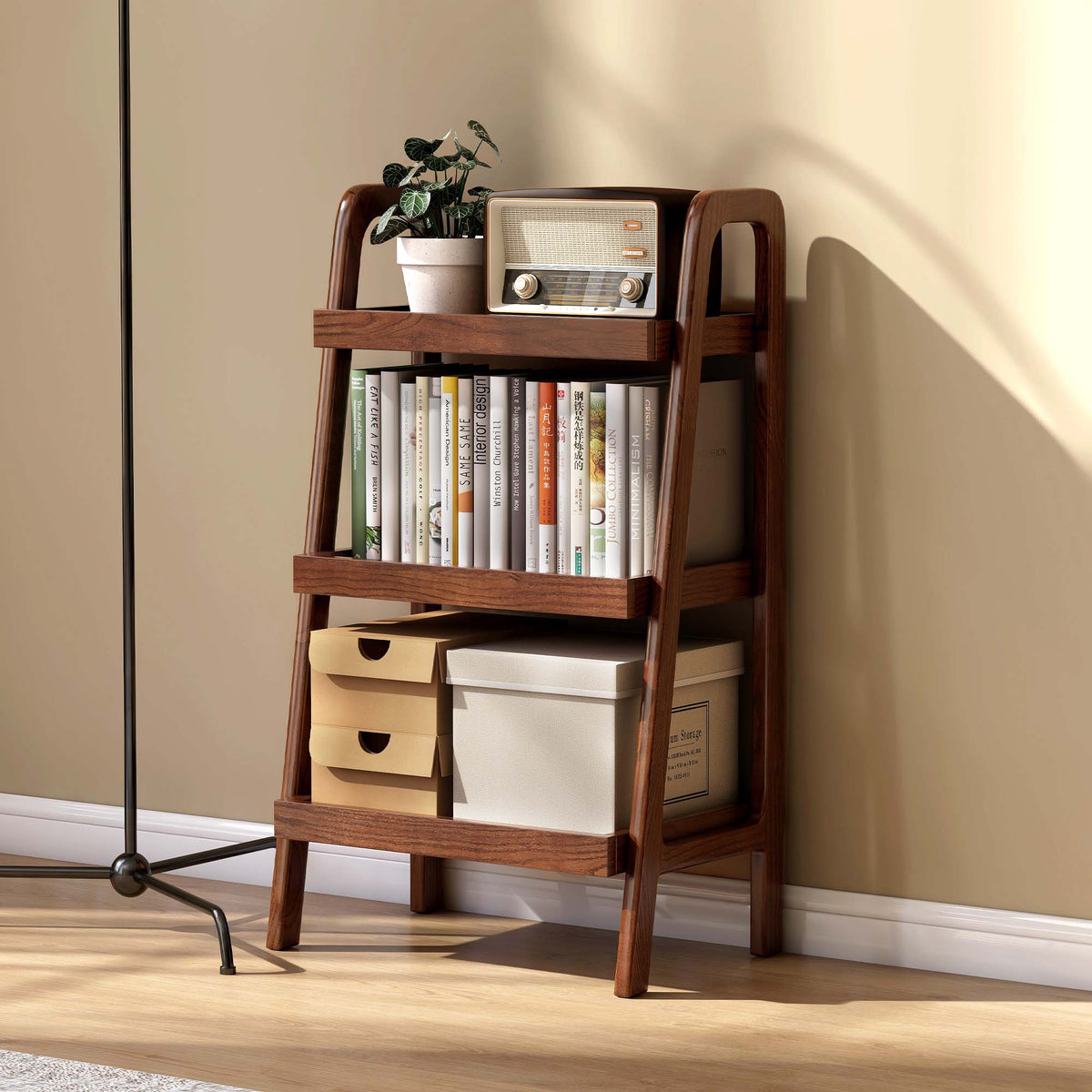 Solid Oak 3-5 Tier Ladder Bookshelf Stable Frame