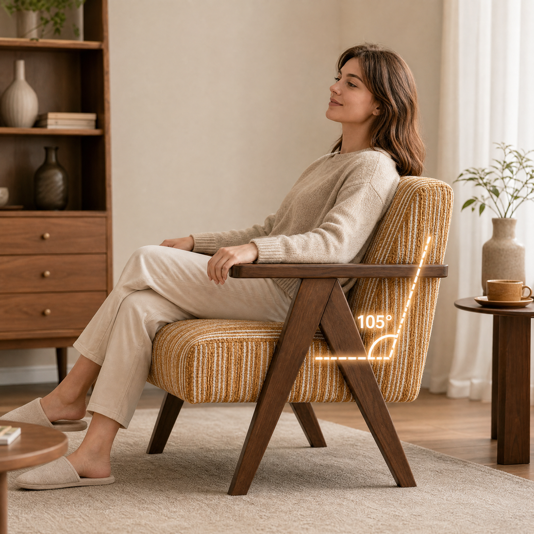 105° backrest for lasting lumbar comfort