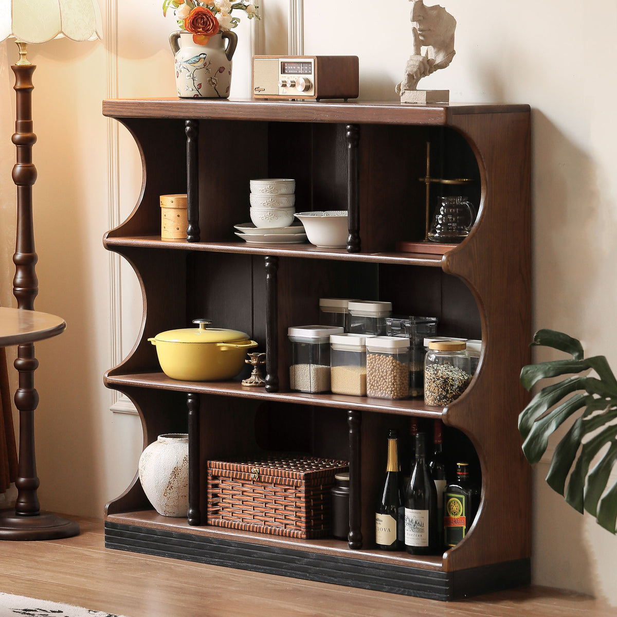 Solid Wood French Vintage Bookcase with Classic Shape