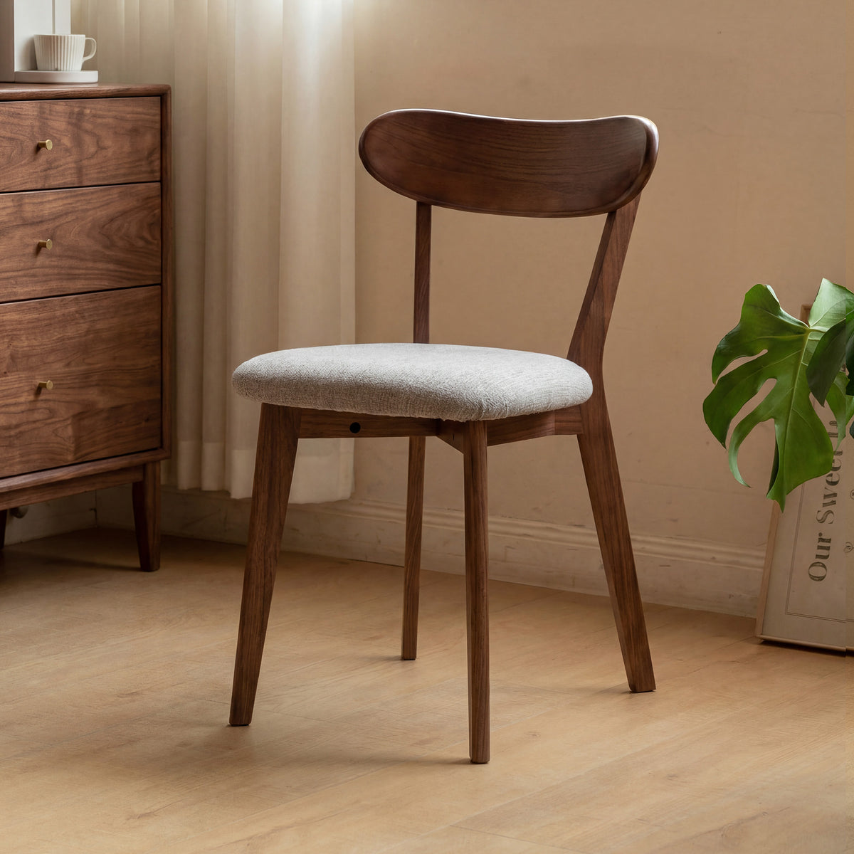 Solid Oak Dining Chair with Fabric Seat