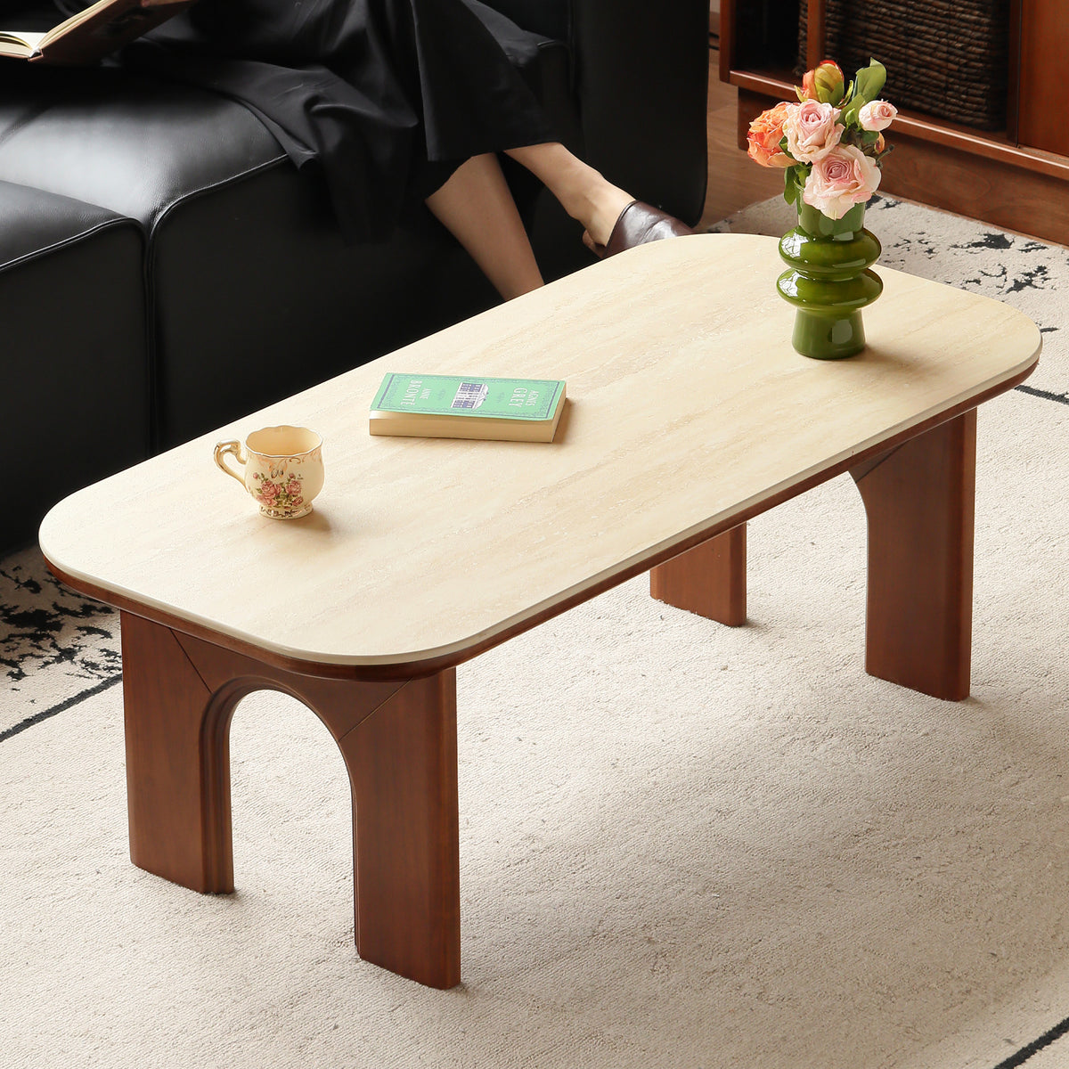 Tulipwood Coffee Table with Travertine Stone Top