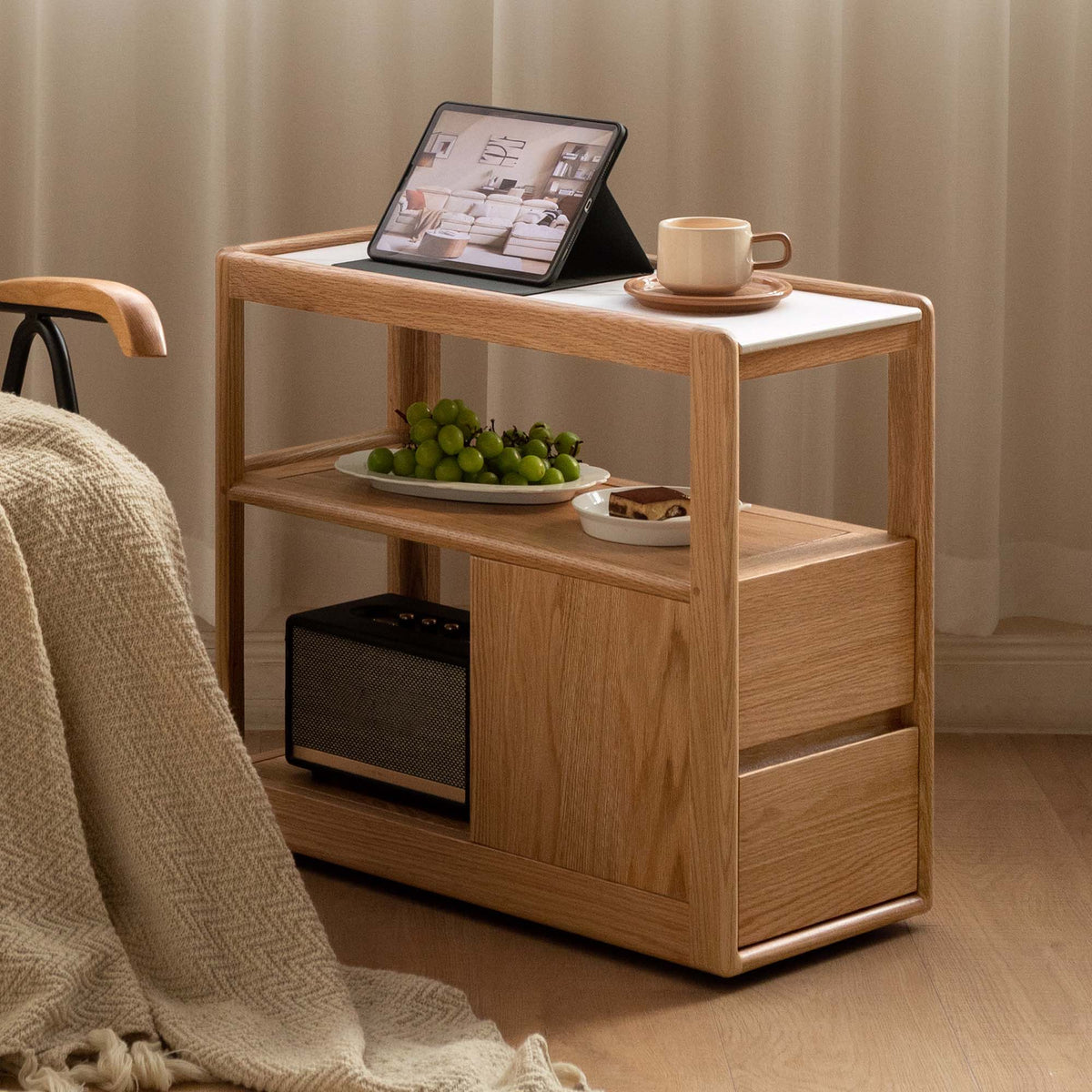 Solid Wood Narrow Side Table with Storage