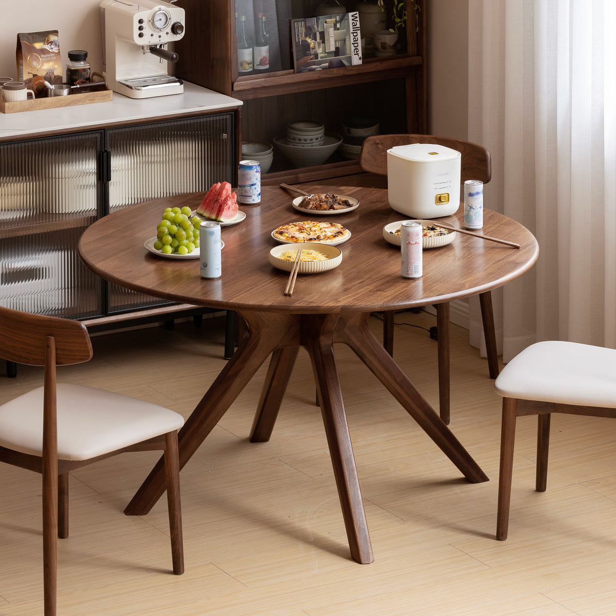 43.3'' Round Black Walnut Dining Table Intersecting Base