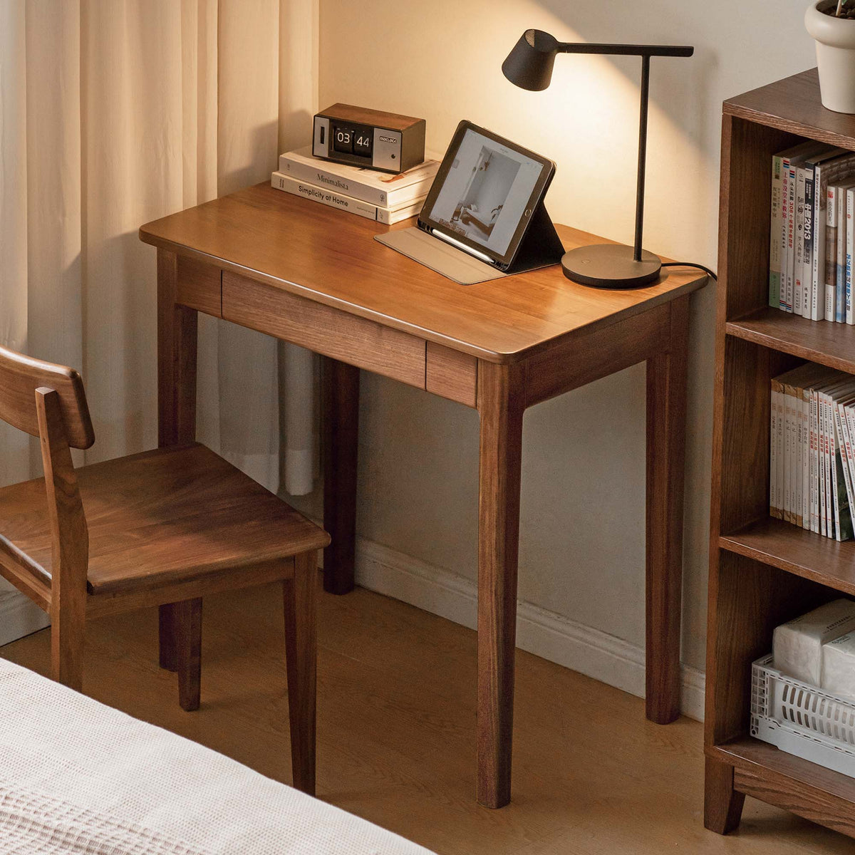 Solid Walnut Wood Desk with Drawers Mid Century