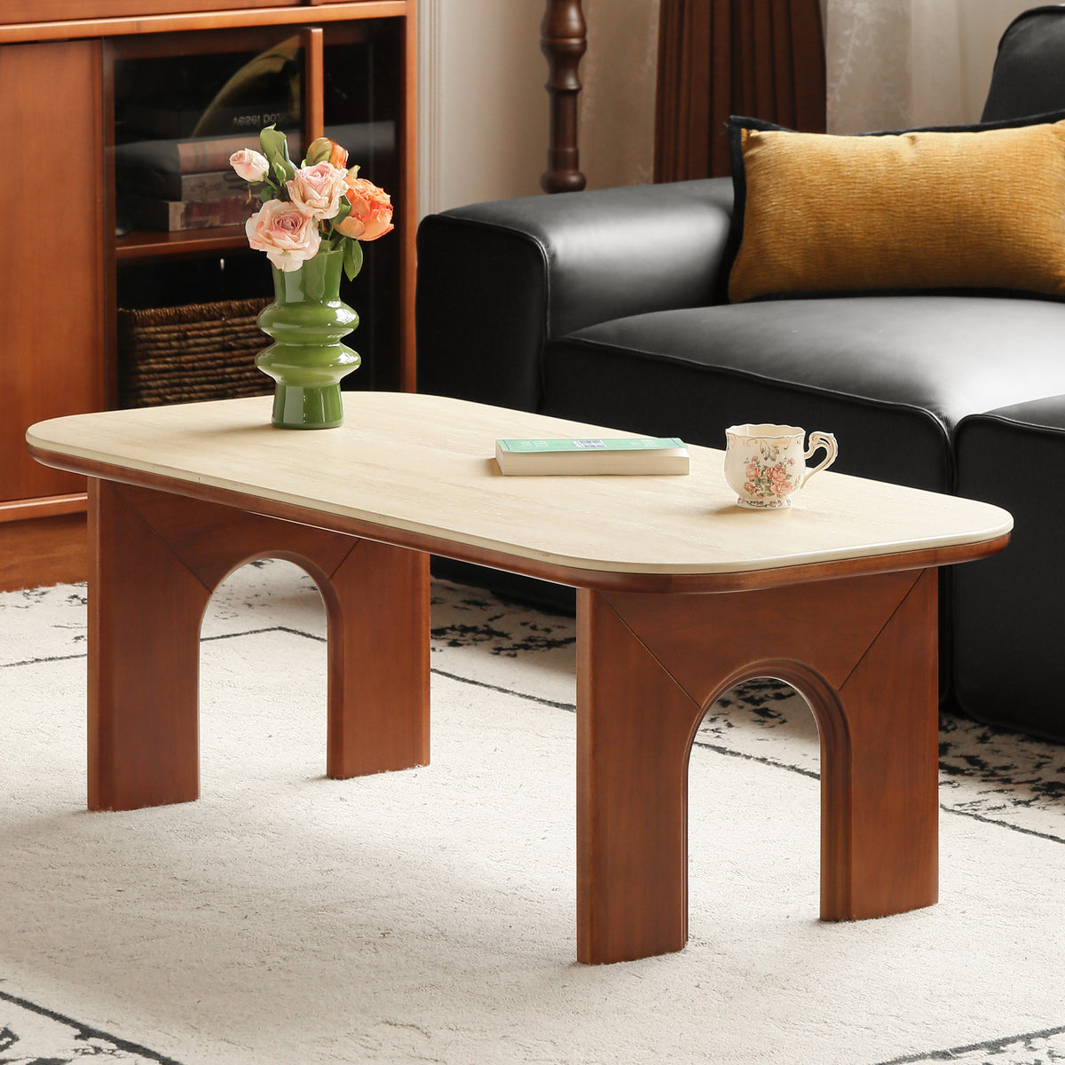Tulipwood Coffee Table with Travertine Stone Top