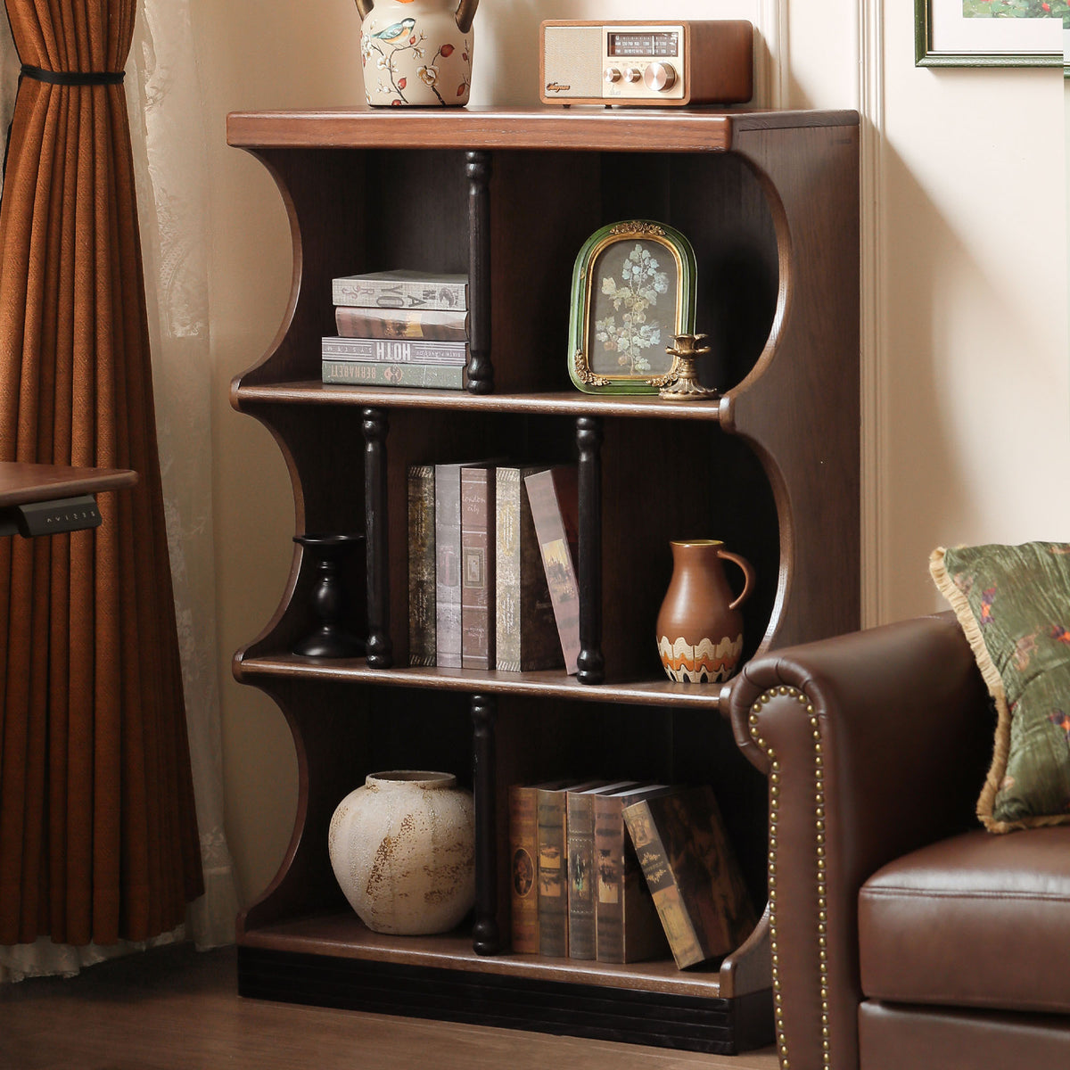 Solid Wood French Vintage Bookcase with Classic Shape