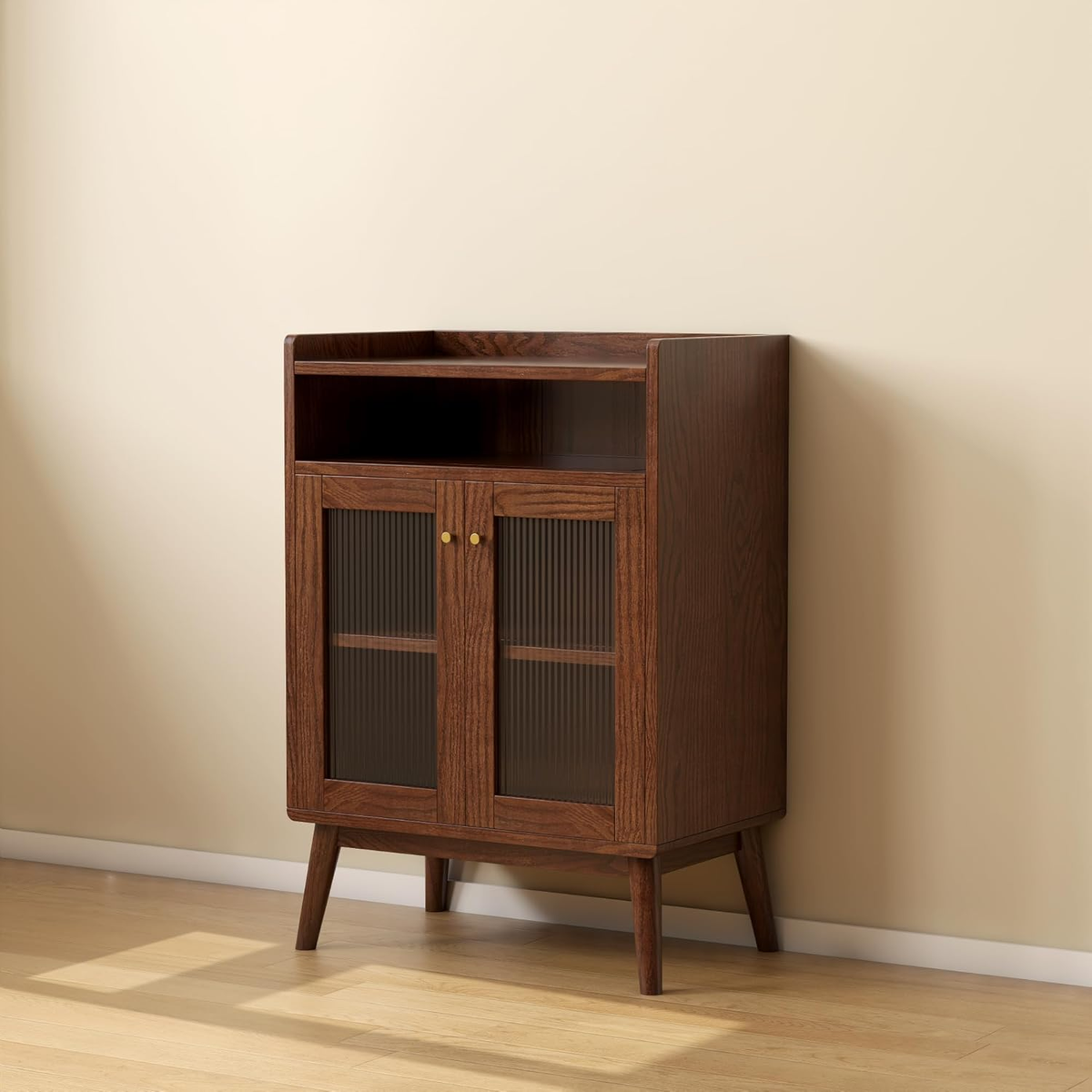Solid Wood Sideboard with Fluted Glass Doors