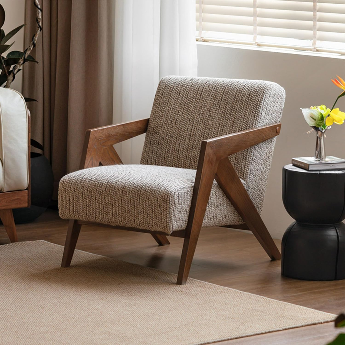 Solid Wood Armchair with High-Resilience Foam Seat