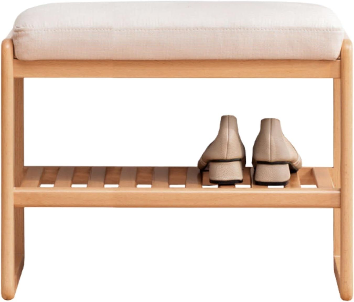 Solid Oak Shoe Bench with Woven Rope Design Assembled
