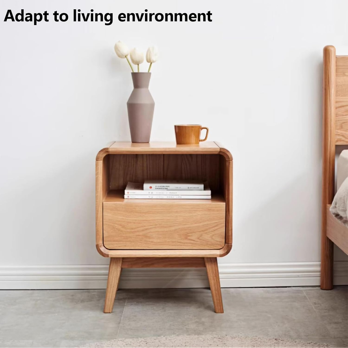 Solid Wood Nightstand with Drawer and Open Storage