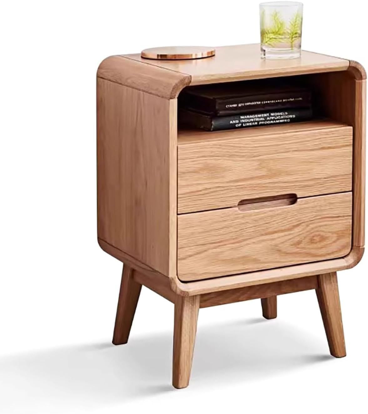 Solid Wood Nightstand with Drawer and Open Storage