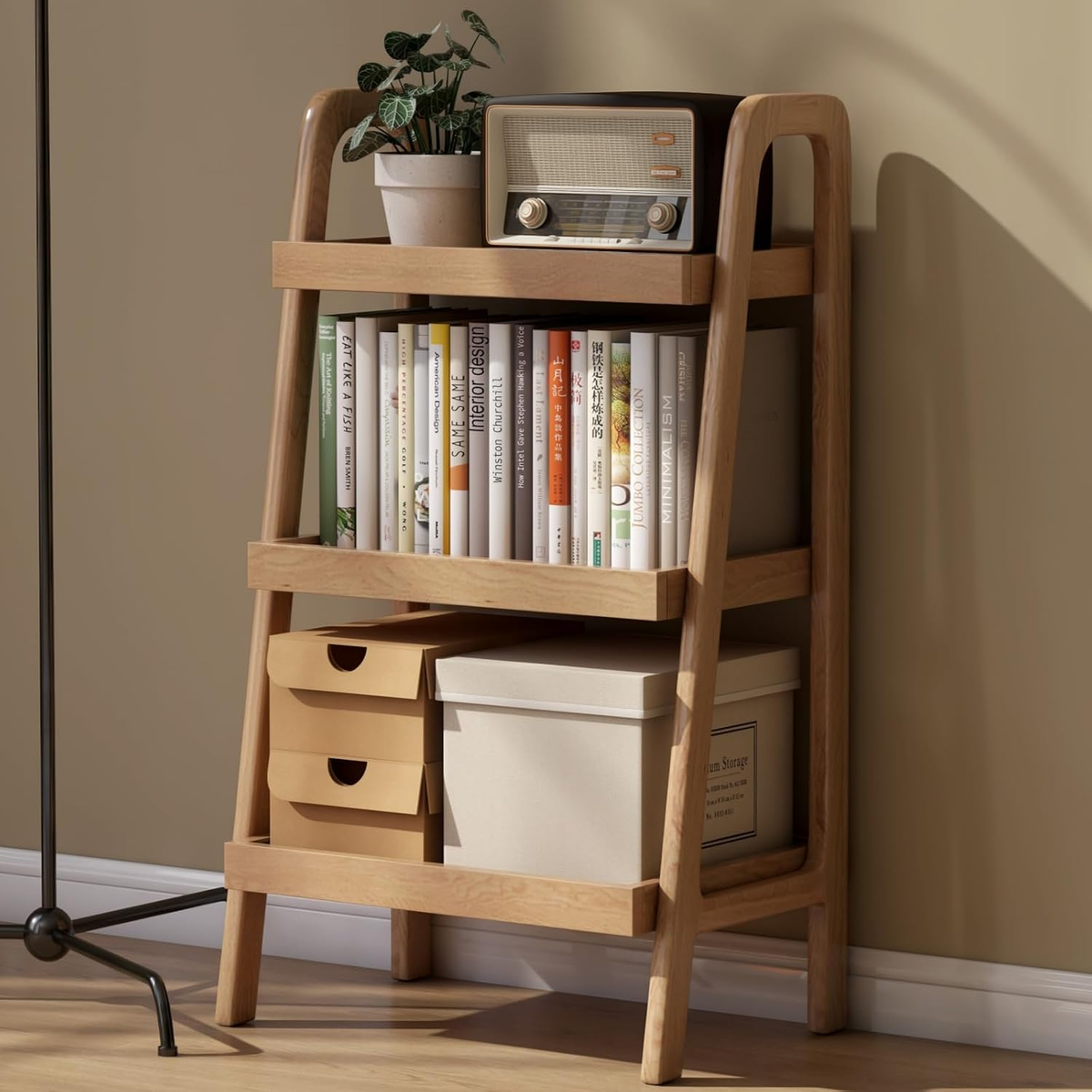 Solid Oak 3-5 Tier Ladder Bookshelf Stable Frame