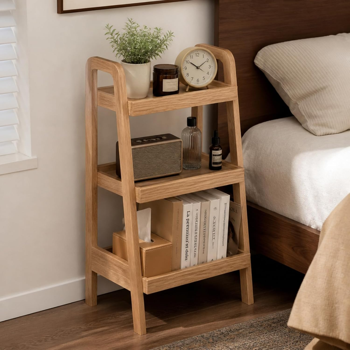 Solid Oak 3-5 Tier Ladder Bookshelf Stable Frame