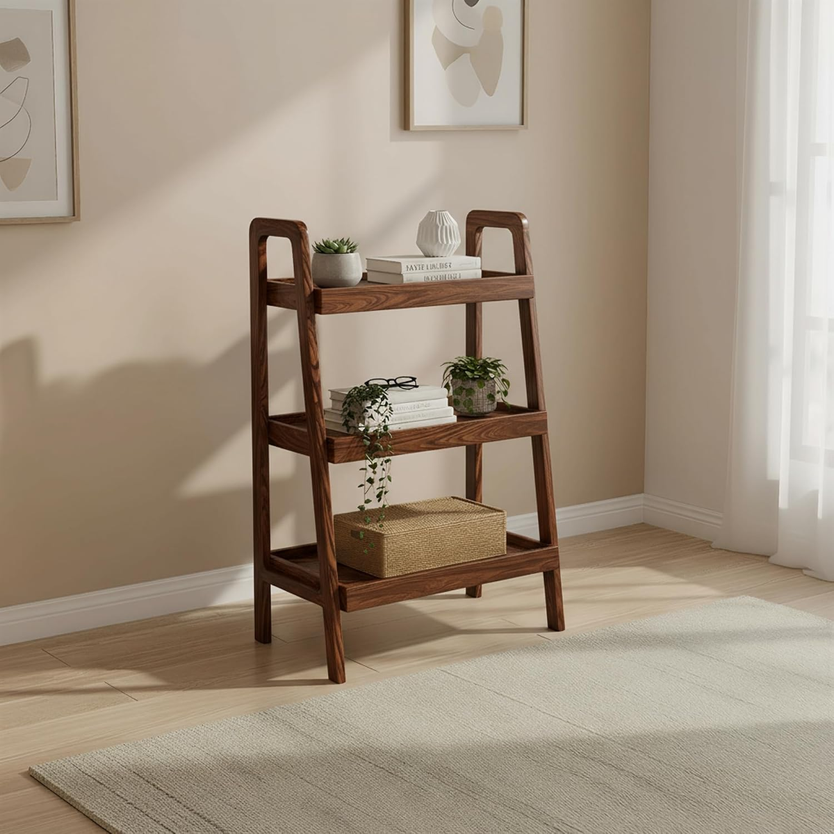 Solid Oak 3-5 Tier Ladder Bookshelf Stable Frame