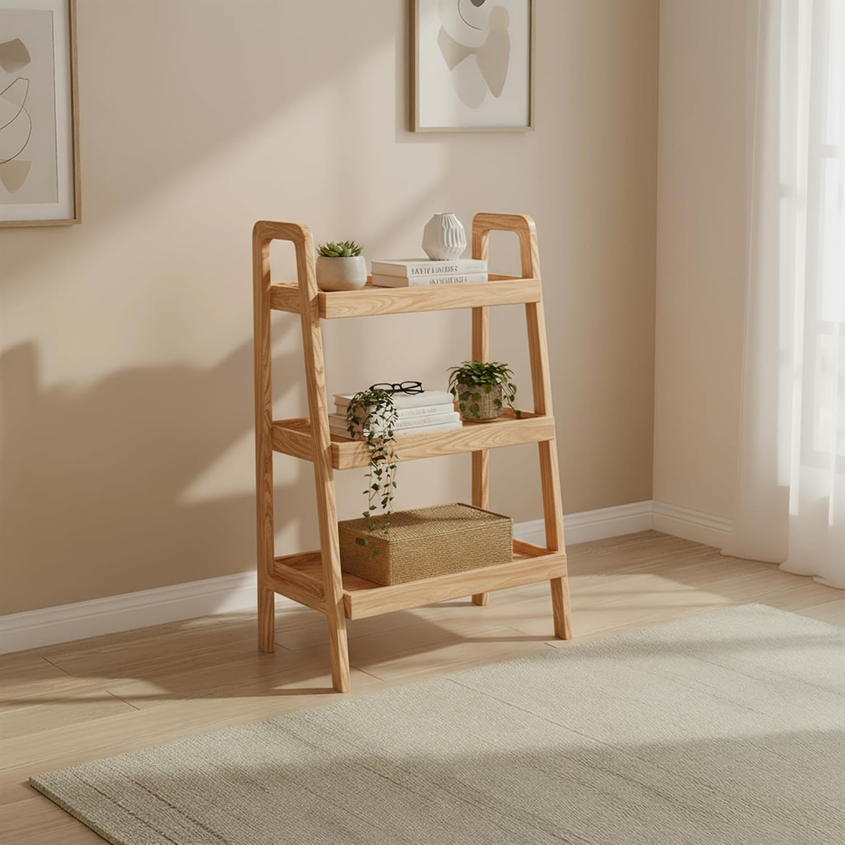 Solid Oak 3-5 Tier Ladder Bookshelf Stable Frame