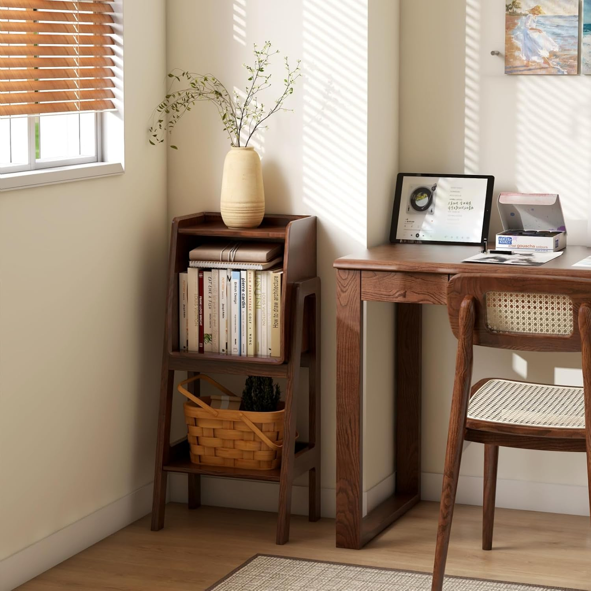 Solid Oak 3-5 Tier Ladder Bookshelf Stable Frame