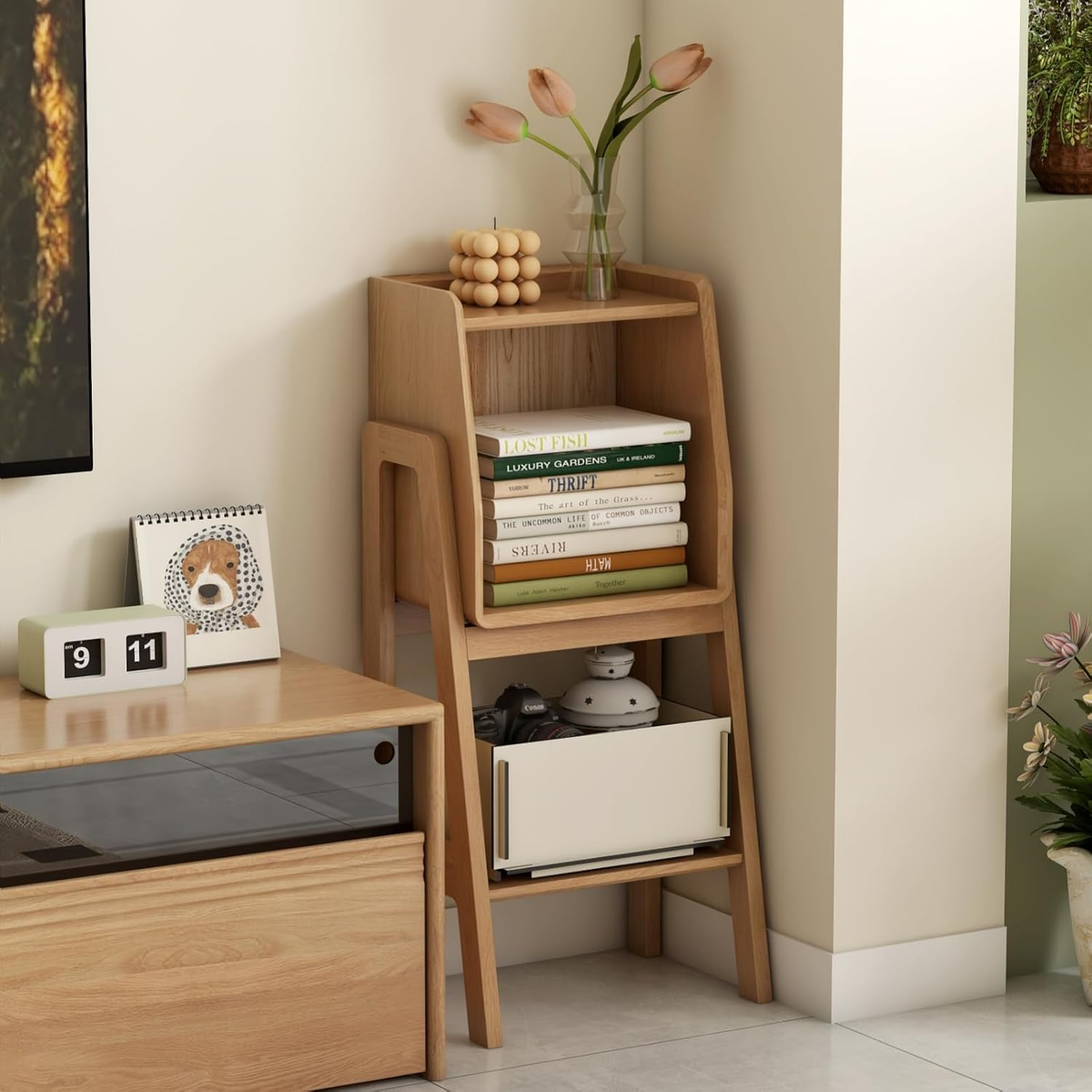 Solid Oak 3-5 Tier Ladder Bookshelf Stable Frame