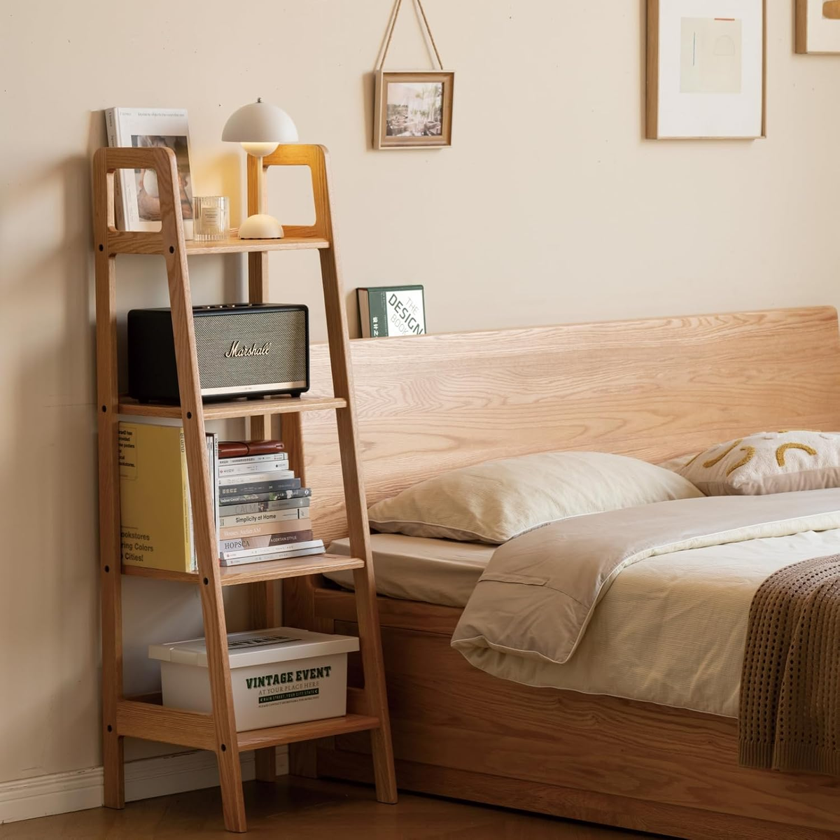 Solid Oak 3-5 Tier Ladder Bookshelf Stable Frame