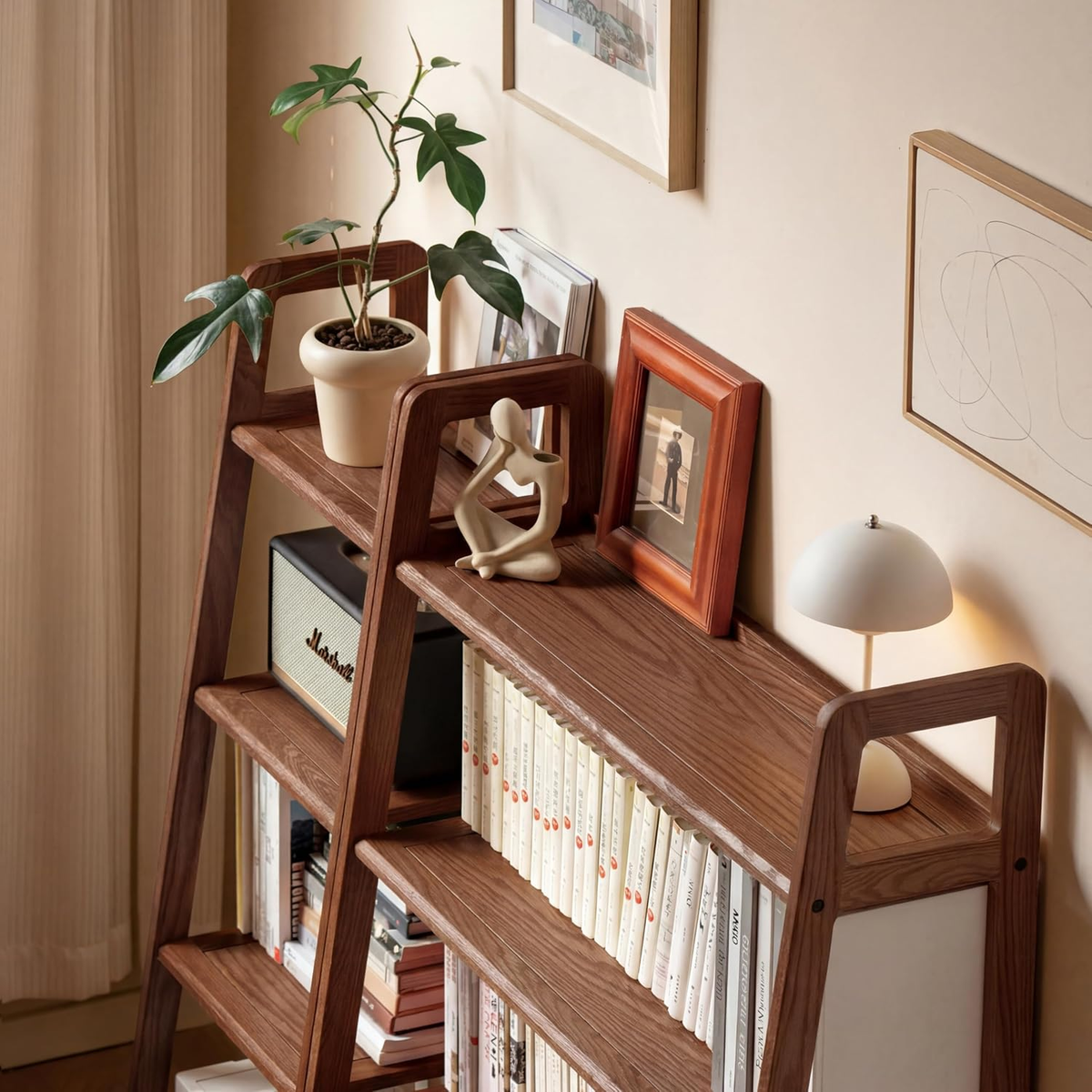 Solid Oak 3-5 Tier Ladder Bookshelf Stable Frame