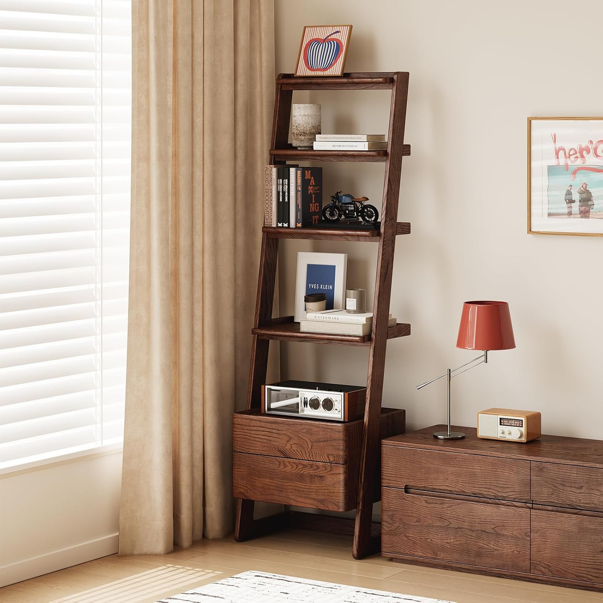 Solid Oak 3-5 Tier Ladder Bookshelf Stable Frame