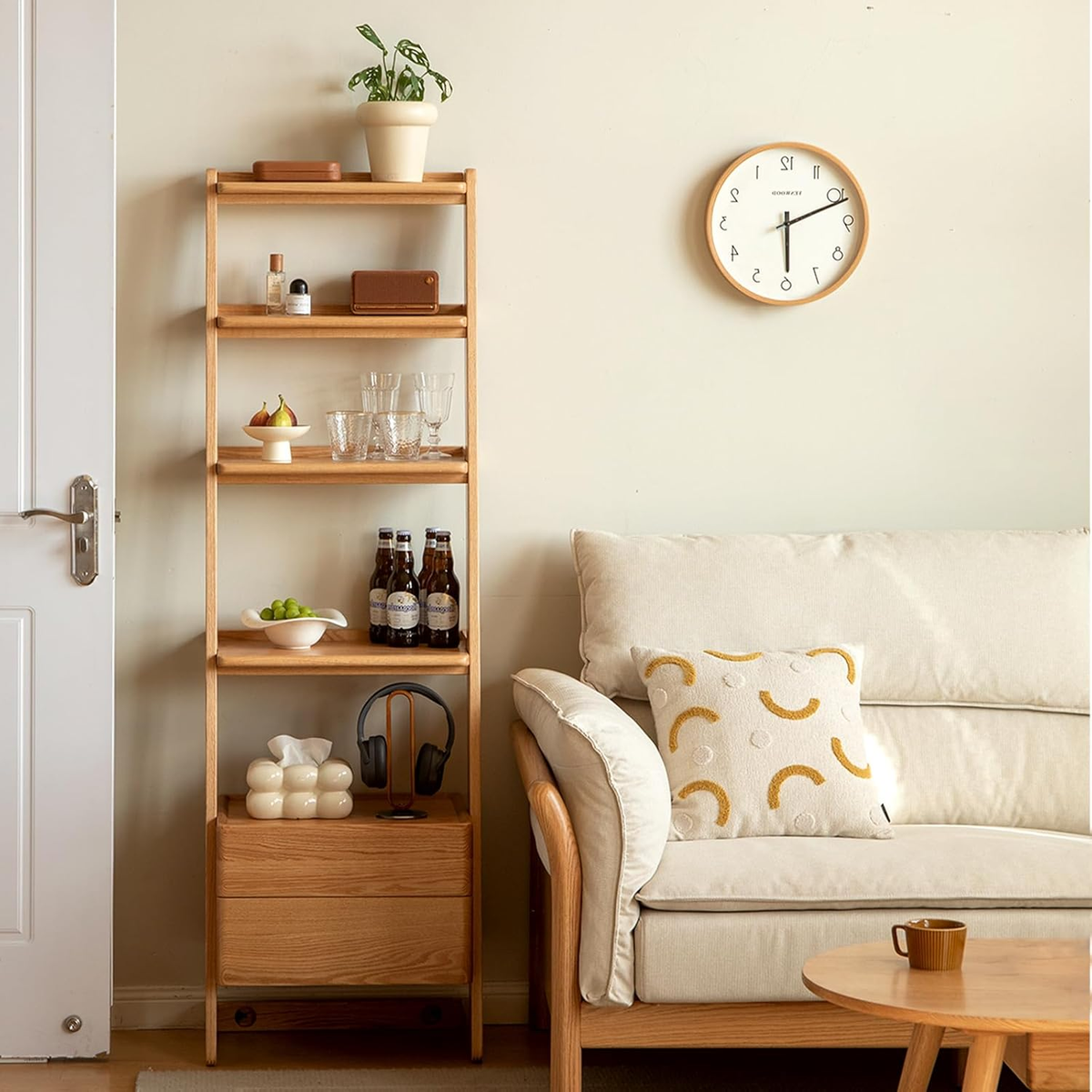 Solid Oak 3-5 Tier Ladder Bookshelf Stable Frame