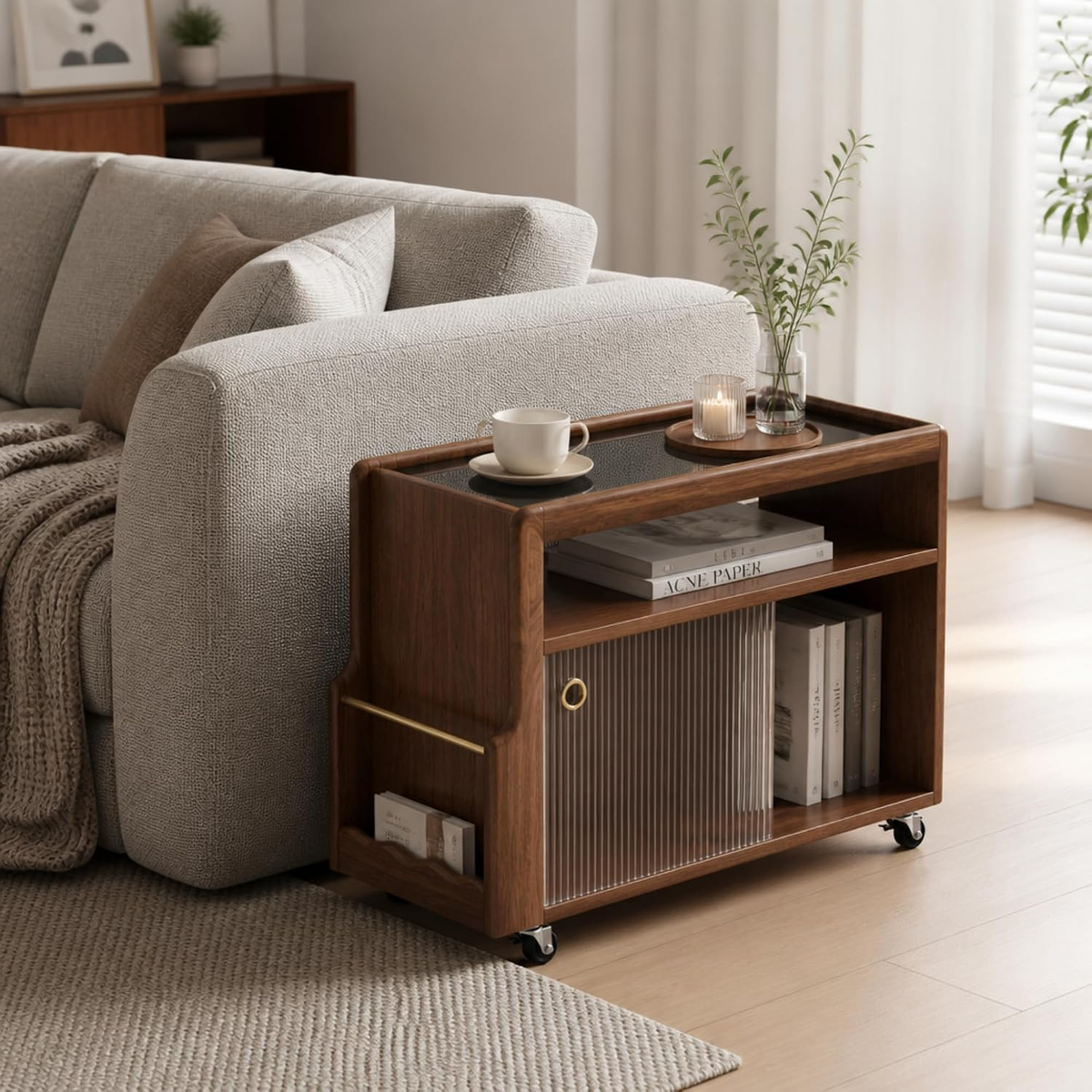 Solid Wood Narrow Side Table with Storage