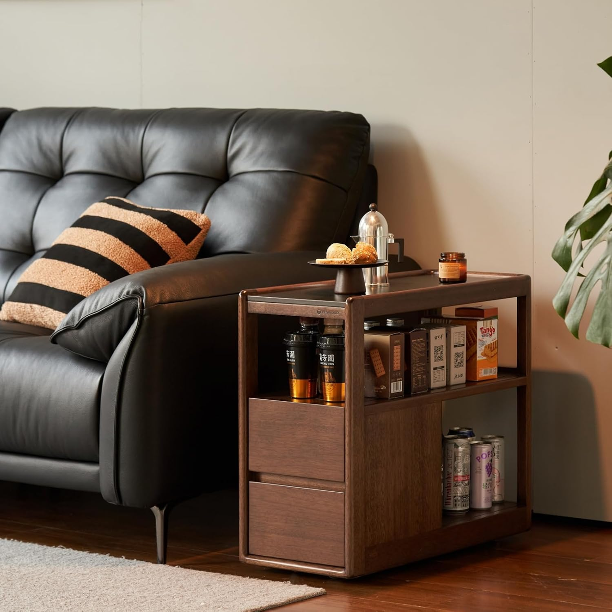 Solid Wood Narrow Side Table with Storage