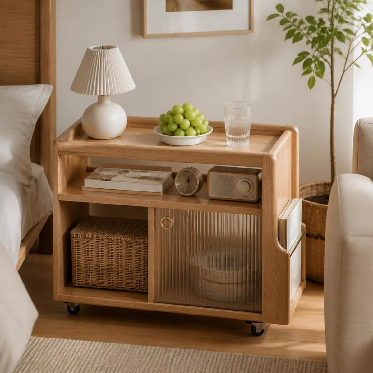 Solid Wood Narrow Side Table with Storage