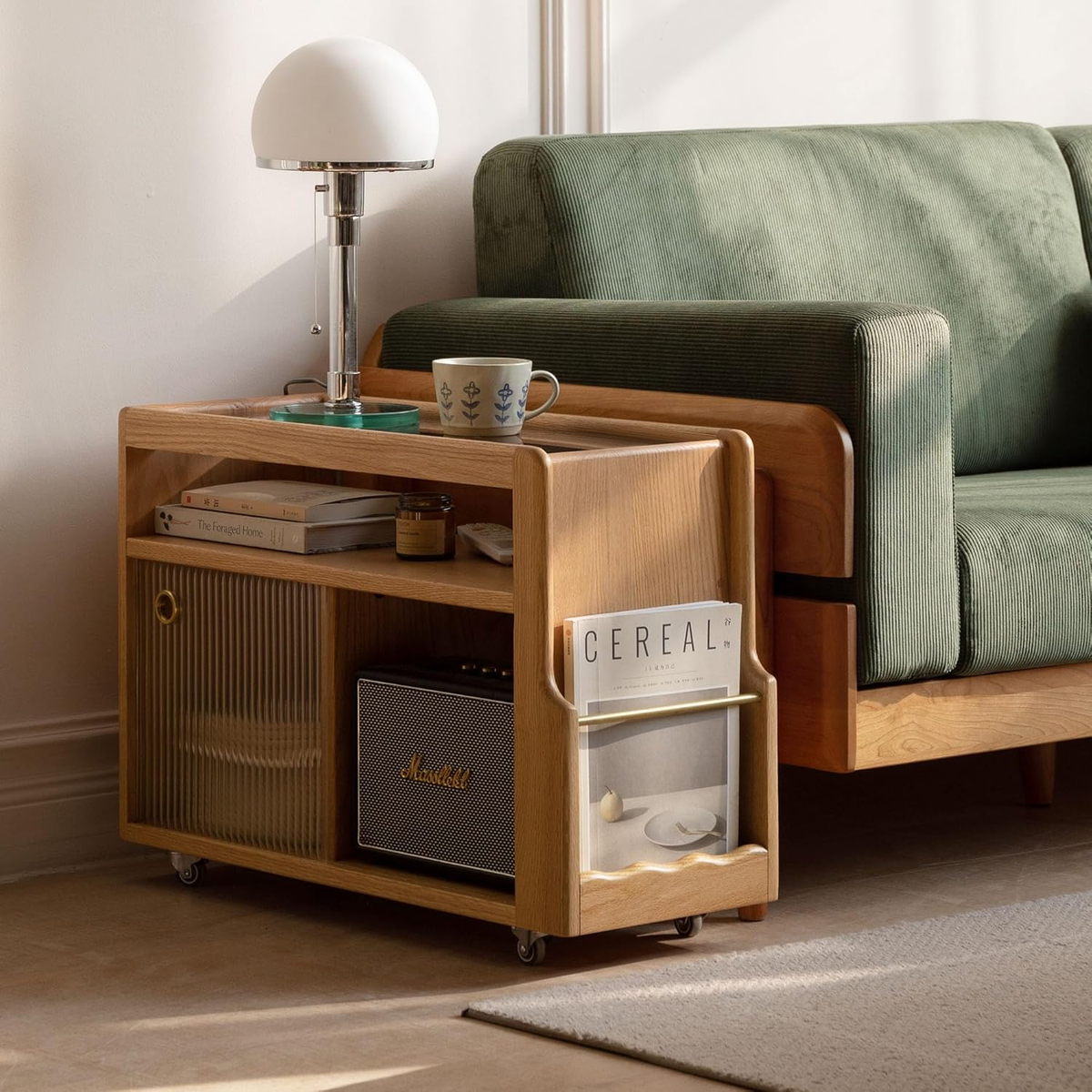Solid Wood Narrow Side Table with Storage