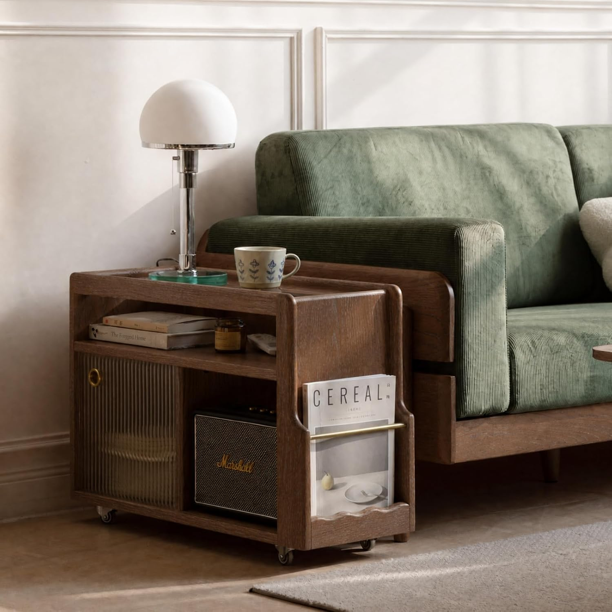 Solid Wood Narrow Side Table with Storage