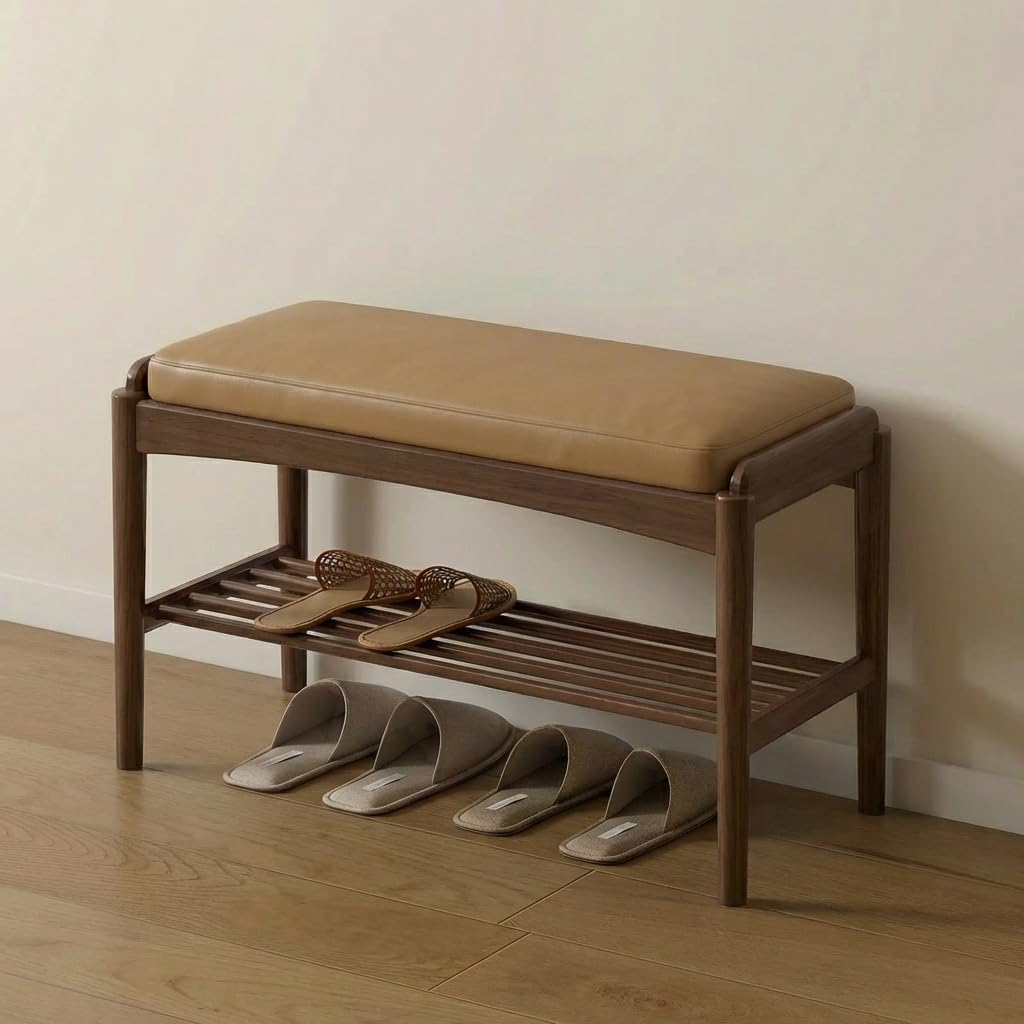 Black Walnut Shoe Bench with Cushion Assembled