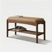 Black Walnut Shoe Bench with Cushion Assembled