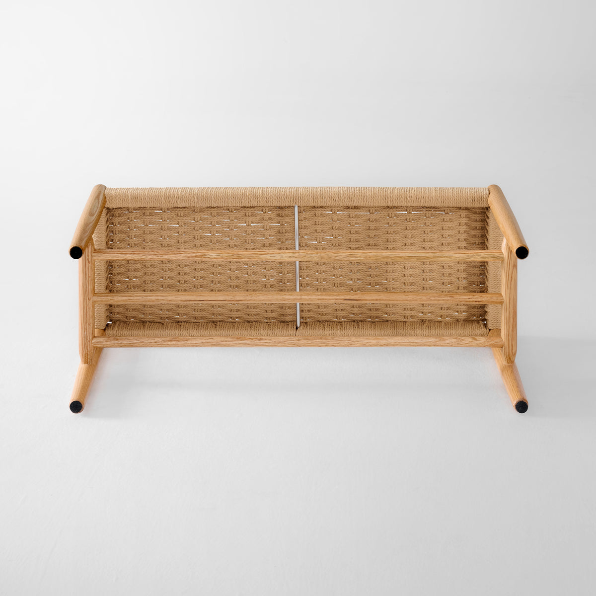 Solid Oak Shoe Bench with Woven Rope Design Assembled