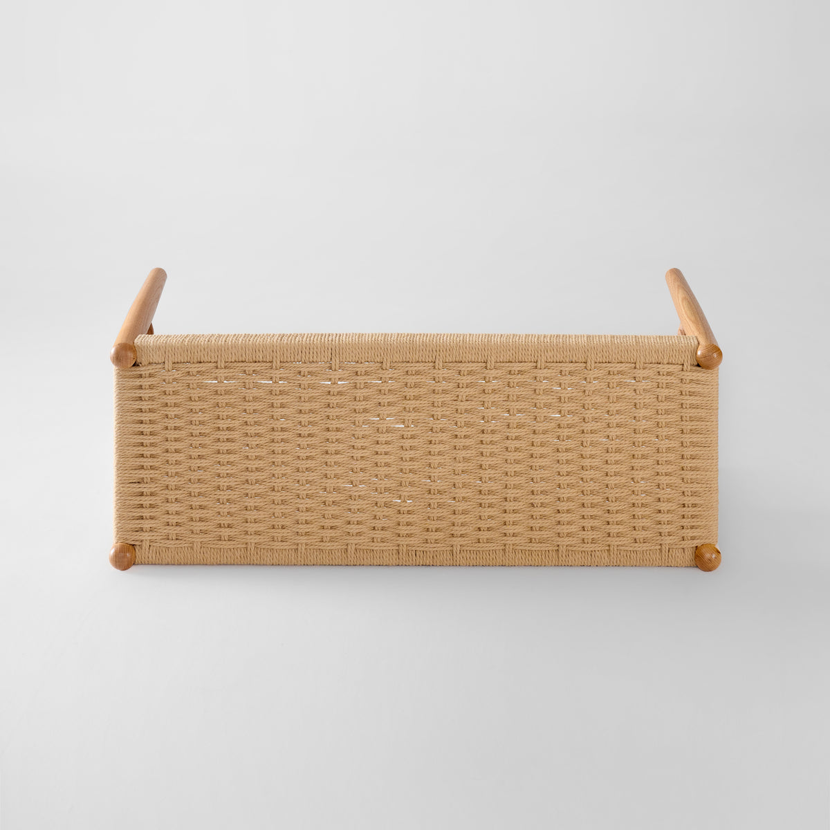 Solid Oak Shoe Bench with Woven Rope Design Assembled