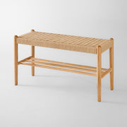 Solid Oak Shoe Bench with Woven Rope Design Assembled