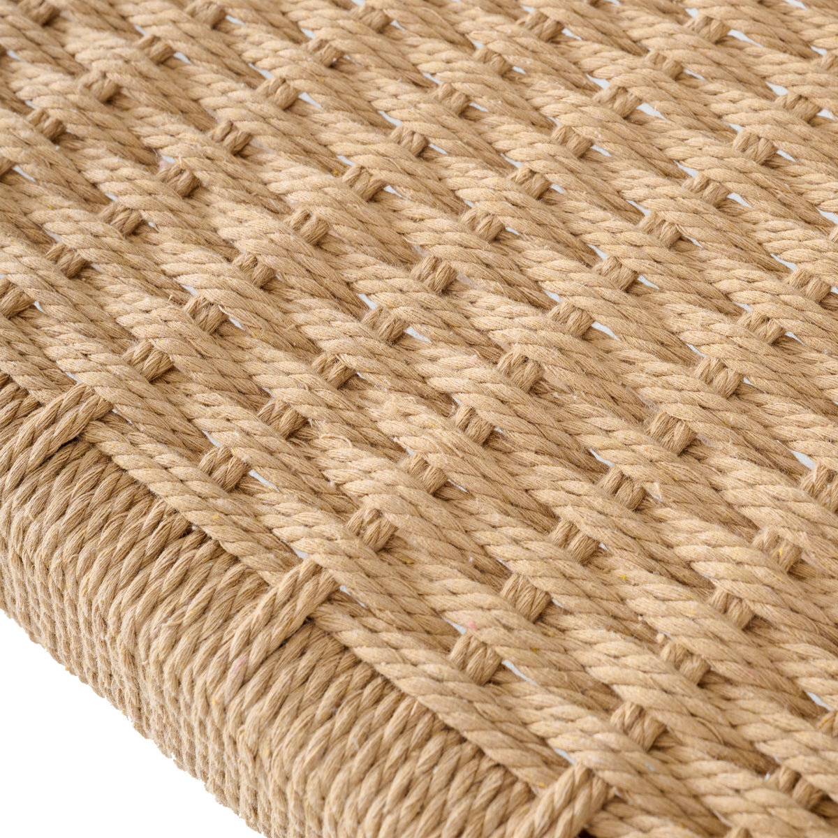Solid Oak Shoe Bench with Woven Rope Design Assembled