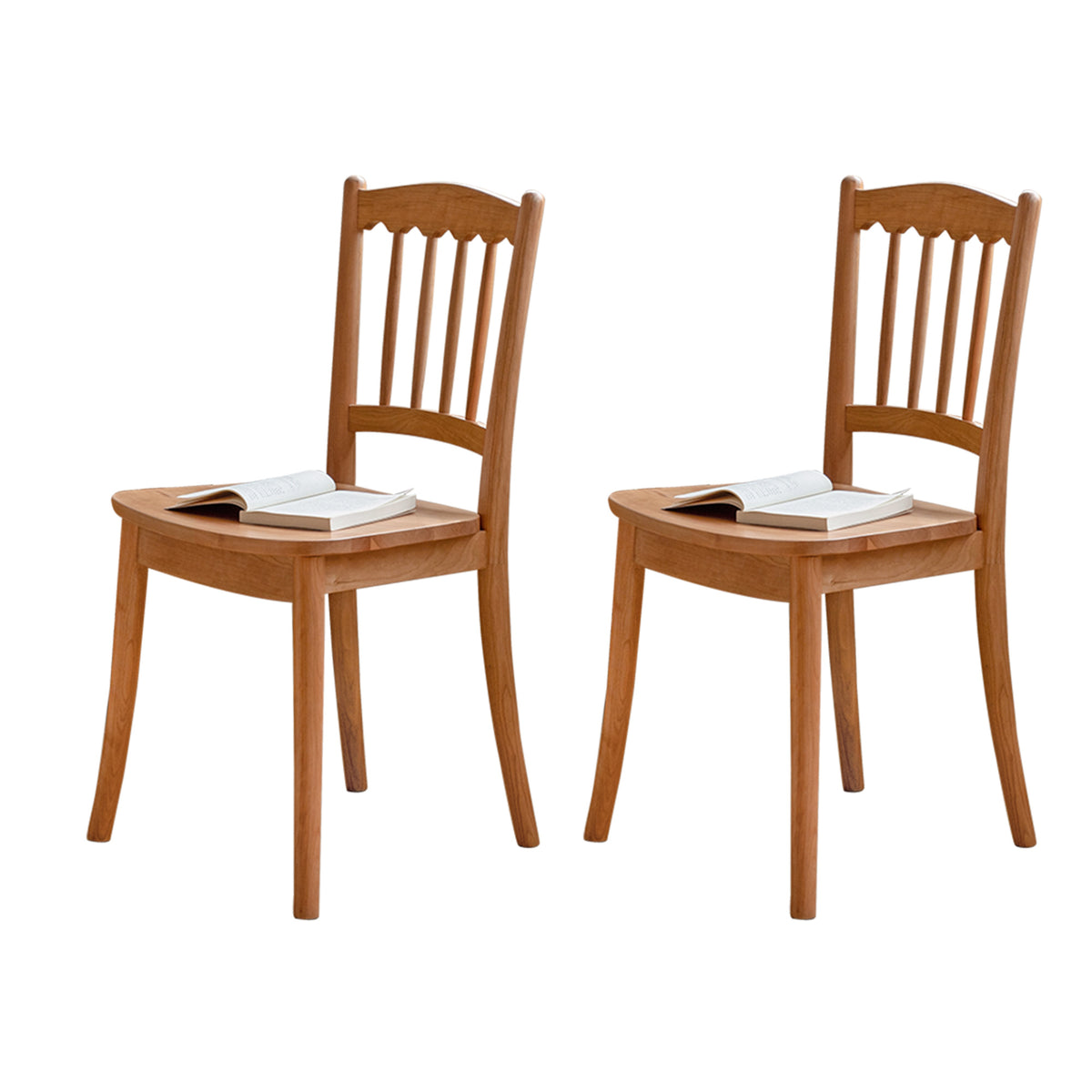 2 Solid Cherry Wood Windsor Dining Chair Spindle Back
