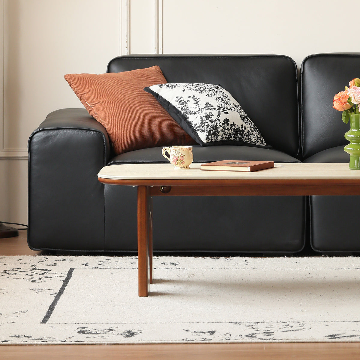 Tulipwood Coffee Table with Travertine Stone Top