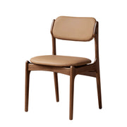 Black Walnut Wood Leather Dining Chair Curved Backrest