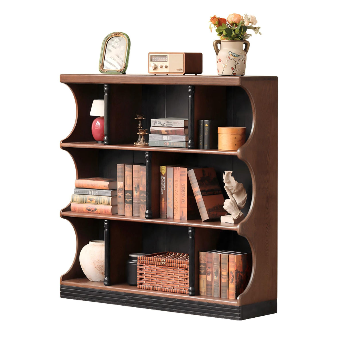 Solid Wood French Vintage Bookcase with Classic Shape