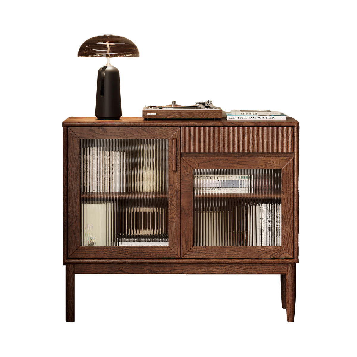 Solid Wood Sideboard with Fluted Glass Doors