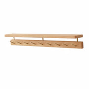 Wood Wall Shelf with 9 Brass Hooks