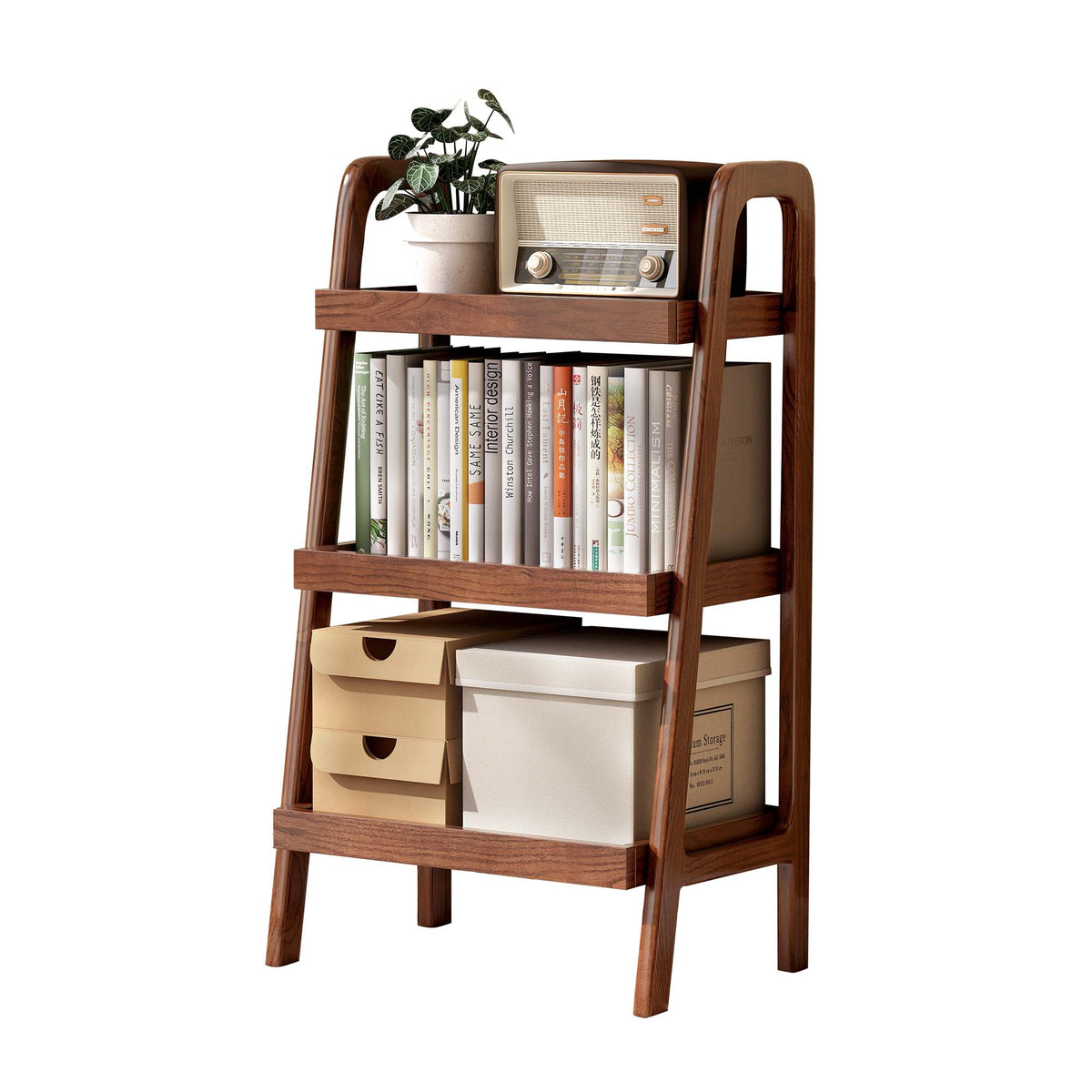 Solid Oak 3-5 Tier Ladder Bookshelf Stable Frame