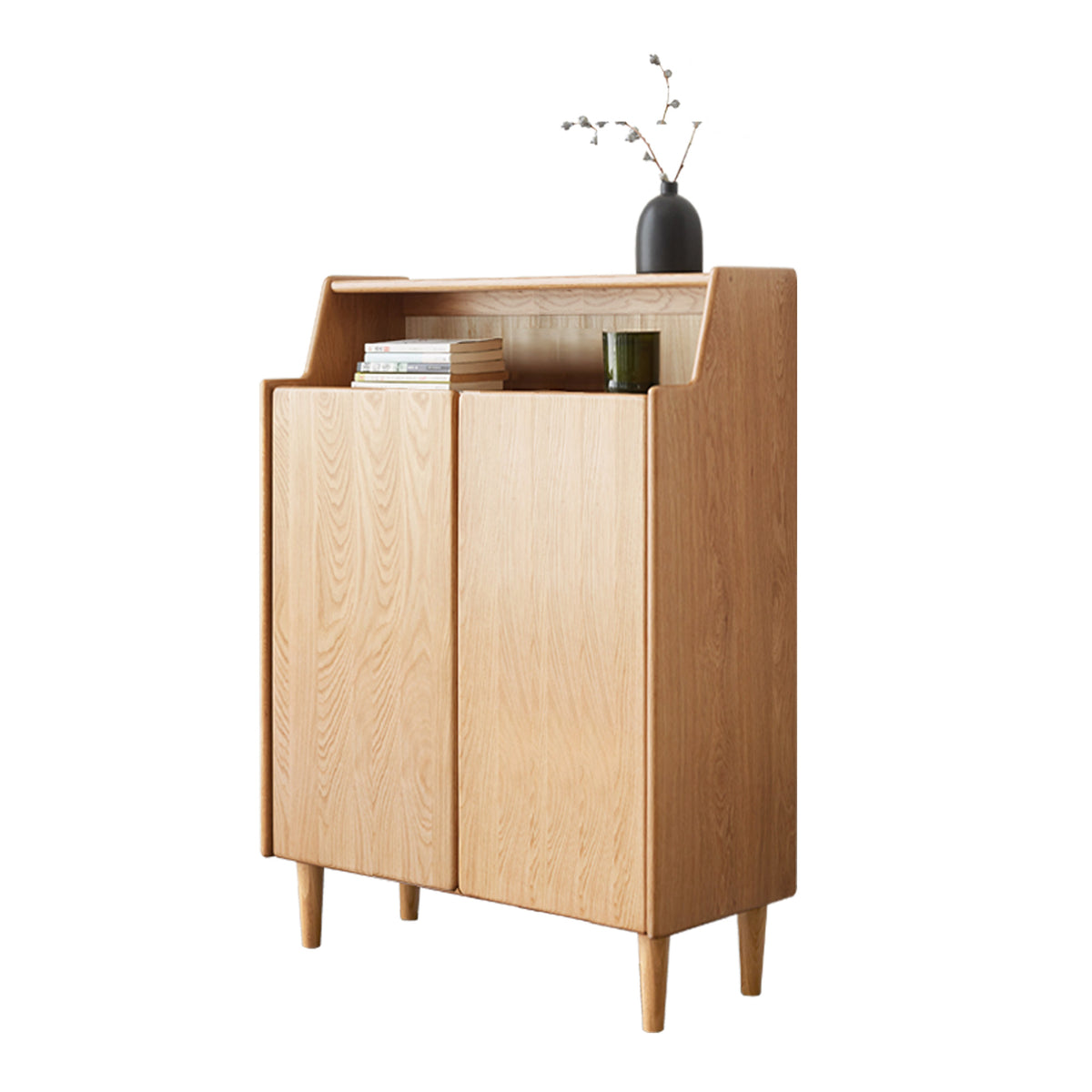 Solid Wood Shoe Cabinet with Doors 4-Tier Adjustable